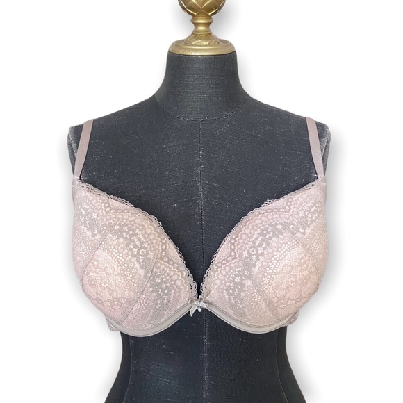 Victoria's Secret Other - Victoria’s Secret Bra Lace Plunge Grey Pink Size 34DD NWT